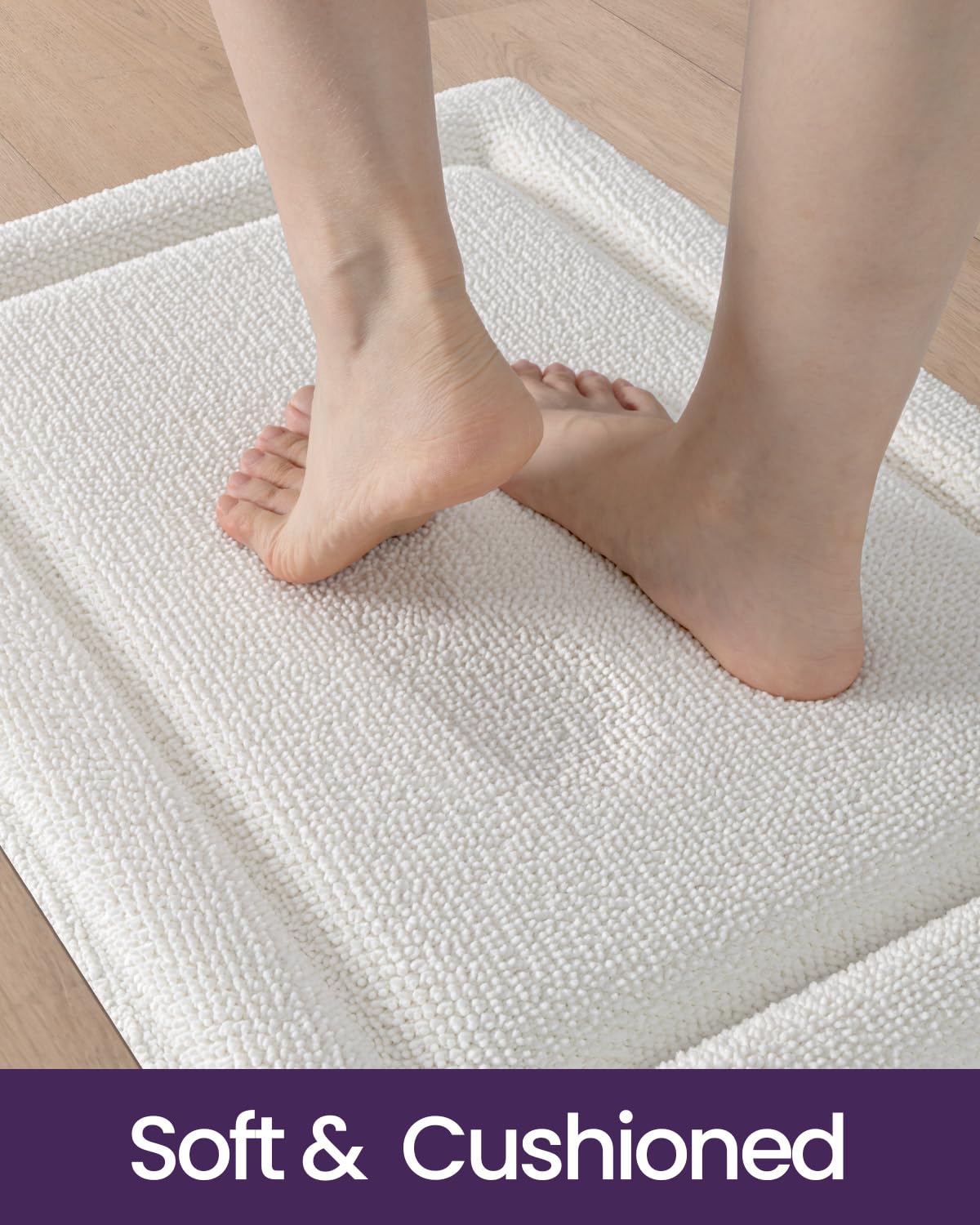 DEXI Memory Foam Bath Mat 24x17, Soft Absorbent Chenille Bathroom Rug, Non Slip Quick Dry Bath Mats for Bathroom, Thick Plush Floor Carpet for Tub Shower, Sink, Ivory