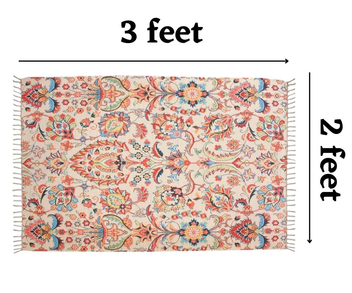 Brunchy Sustainable Printed Modern Dhurrie/Rugs/Carpet upcycled from Scrap Fabric for Living Room/Bedside Runner for Enhanced Decor (2x3 feet)