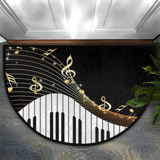 Half Round Door Mat, Music Theme Non-Slip Half Circle Area Rug Piano Keyboard Music Notes Doormat Washable Durable Home Decor Half Moon Rug for Floor Indoor Outdoor Living Room Bedroom Kitchen Patio