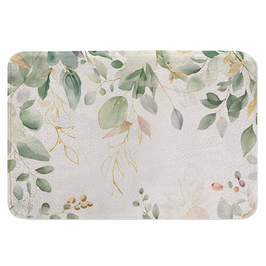 Lungtao Watercolor Botanic Bath Mat for Bathroom Leaf and Buds Spring Leaves Eucalyptus Bath Rugs Door Mat Non Slip Rubber Backed Bathroom Floor Mat for Bathtub Sink Shower 16"X24"