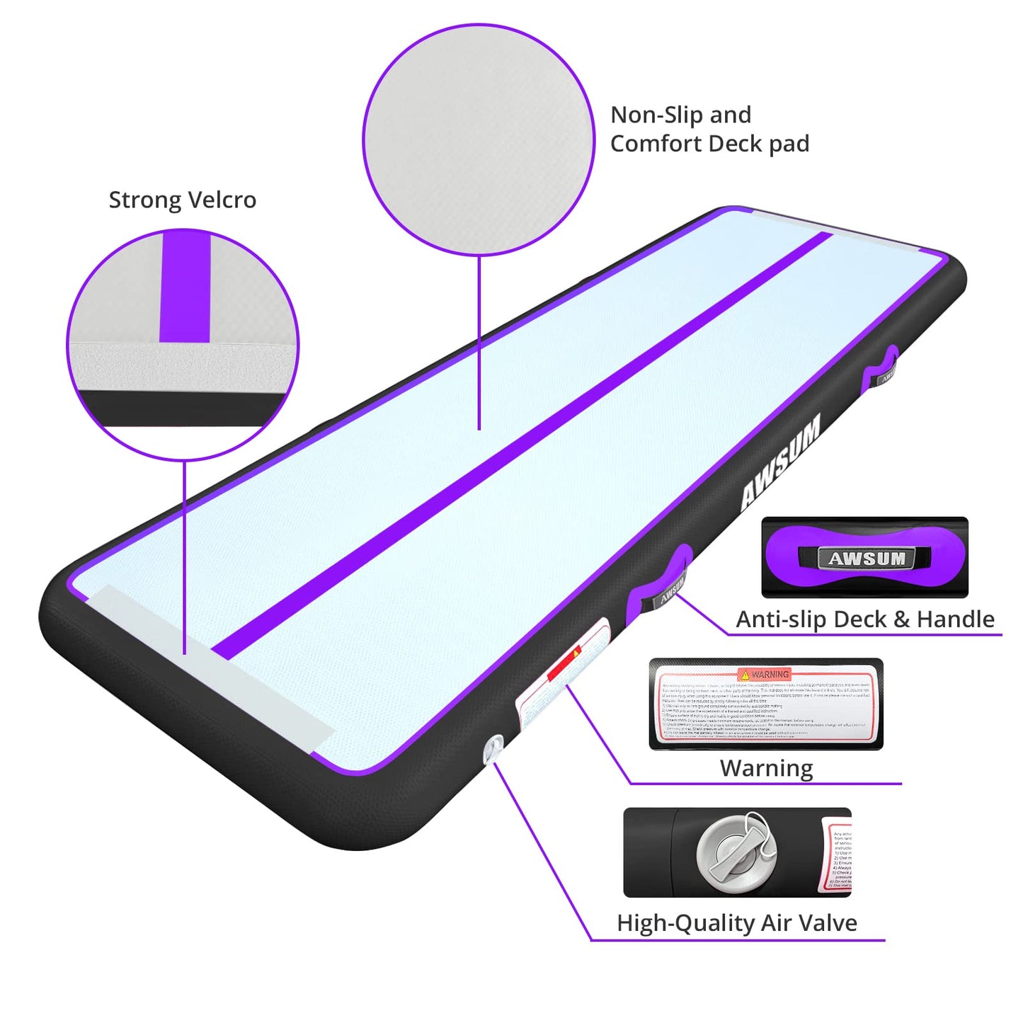 AWSUM Gymnastics Air Mat with Air Roller 4inches Thickness Inflatable Tumbling Mats Purple Gymnastics Barrel with Electric Pump for Home/Gym Use 10ft