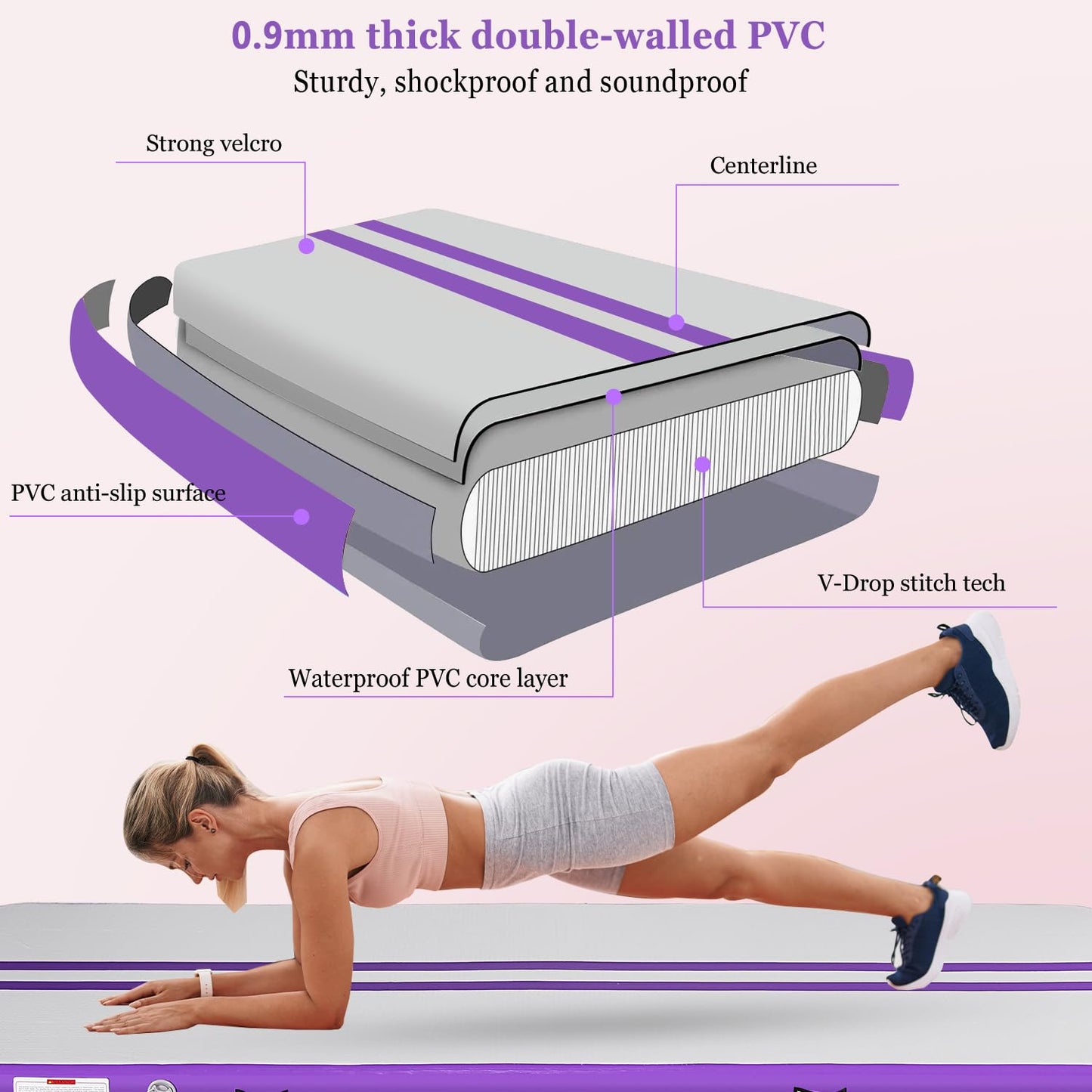 ROMELANDS Inflatable Air Gymnastics Mat, 10ft Tumble Track Tumbling Mats with Electric Air Pump for Home/Gym/Training/Cheerleading/Beach/Park/Yoga/Water