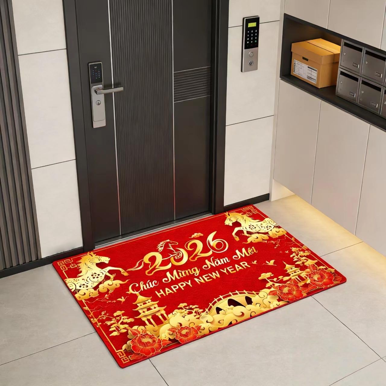 KYMY 2026 Vietnamese New Year Floor Mat – 35.4 x 23.6 inch Spring Festival Anti-Slip Welcome Door Rug for Tết Việt NAM, Diatomaceous Earth Bath Mat for Vietnam Lunar New Year Home Decorations