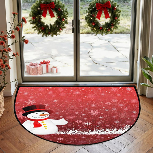 Christmas Door Mat for Outdoor Indoor Welcome Mat Snowman Red Half Round Doormat Christmas Entryway Rug 24" x 36" Holiday Door Mats for Home