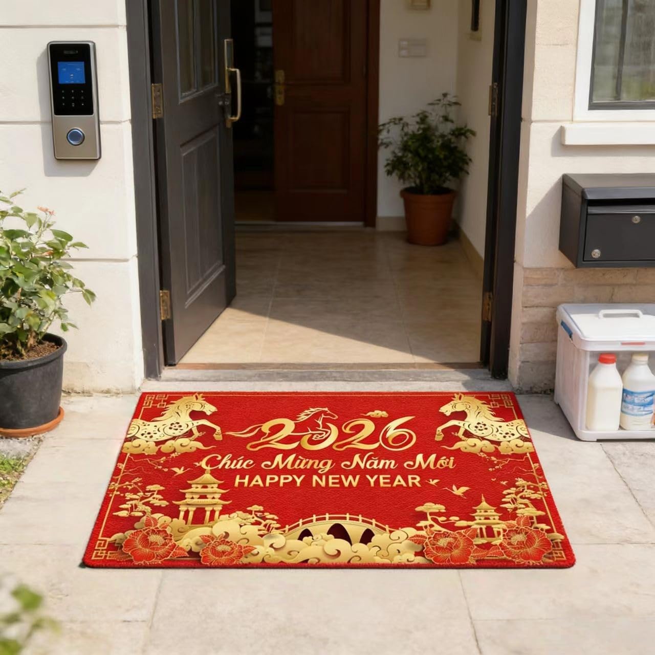 KYMY 2026 Vietnamese New Year Floor Mat – 35.4 x 23.6 inch Spring Festival Anti-Slip Welcome Door Rug for Tết Việt NAM, Diatomaceous Earth Bath Mat for Vietnam Lunar New Year Home Decorations