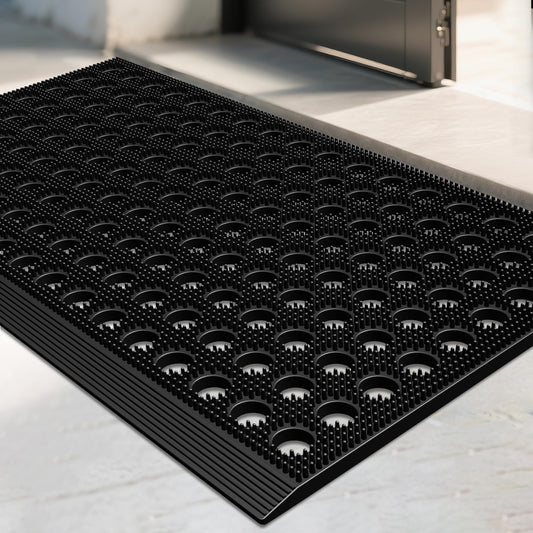 Mibao Front Door Mat Outside Entrance, Heavy Duty Welcome Rubber Doormat Waterproof, All Weather Dirt Trapper Non-Slip Drainage Doormat, Entry Mat for Garage Home Pool Commercial, 17" x 29.5", Black
