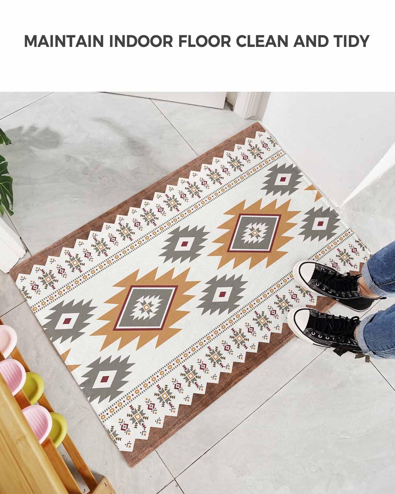 Doormat Bathroom Rugs 16x24in, Aztec Boho Stripe Ethnic Style Non Slip Door Mat Soft Absorbent Bath Mat, Abstract Geometric Art Entry Mat Indoor Doormats for Bathroom Bedroom Living Room