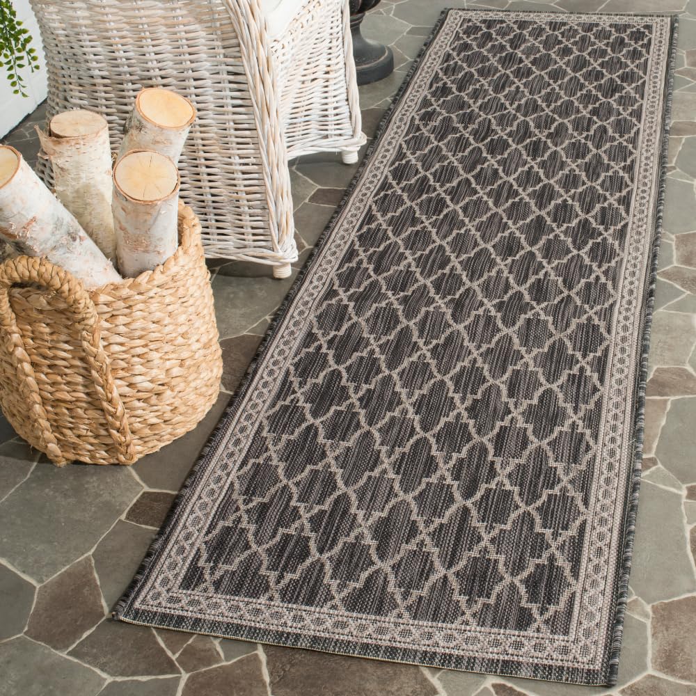 SAFAVIEH Courtyard Collection 27.6" x 96" Black/Beige CY8871 Indoor/ Outdoor Waterproof Easy Cleaning Patio Backyard Mudroom Runner Rug