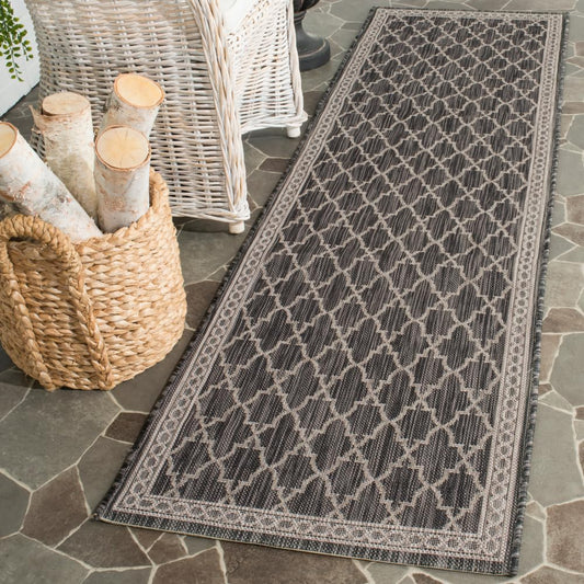 SAFAVIEH Courtyard Collection 27.6" x 96" Black/Beige CY8871 Indoor/ Outdoor Waterproof Easy Cleaning Patio Backyard Mudroom Runner Rug