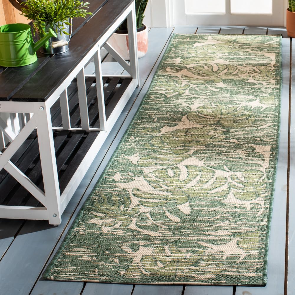 SAFAVIEH Courtyard Collection 2'3" x 8' Beige / Green CY7560 Indoor/ Outdoor Waterproof Easy Cleaning Patio Backyard Mudroom Runner Rug
