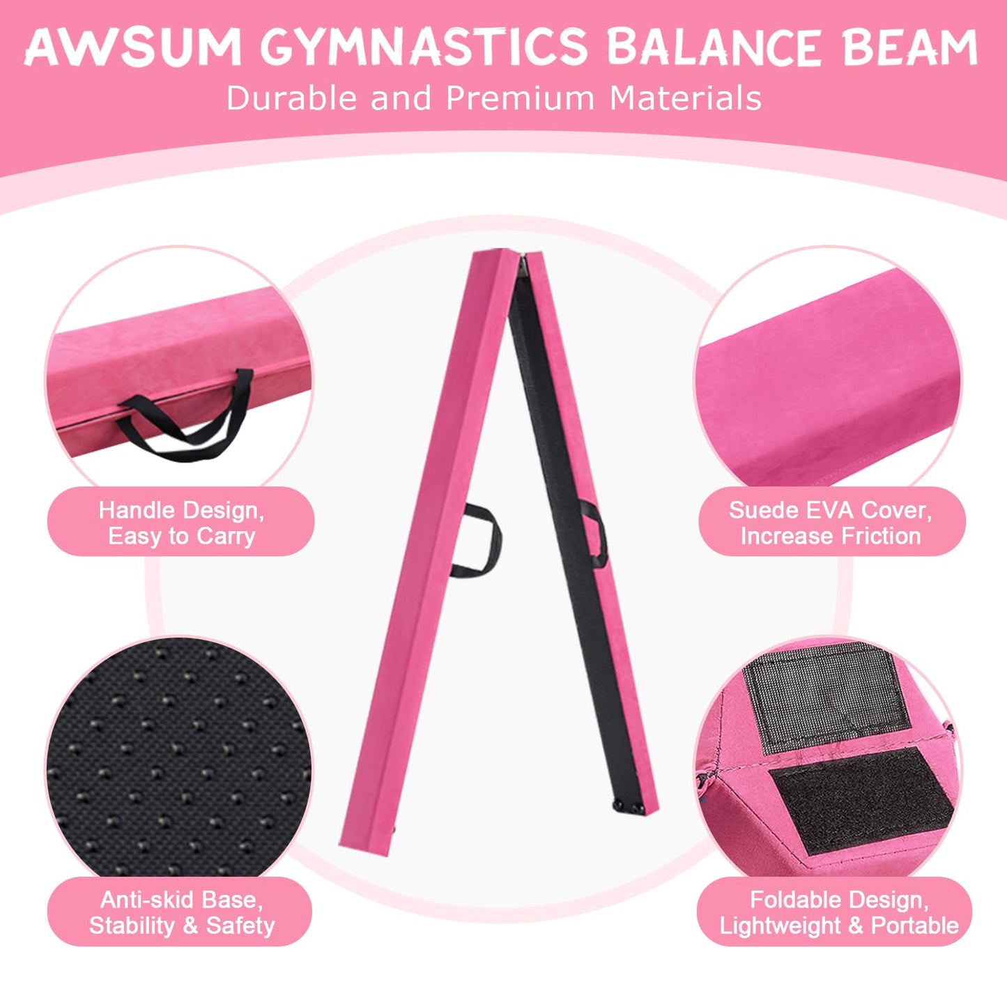 AWSUM Air Gymnastics Mat with Balance Beam 6.6ft inflatable Tumbling Mat Foldable Anti-Slip Beam Gym Equipment for Kids with Electric Pump