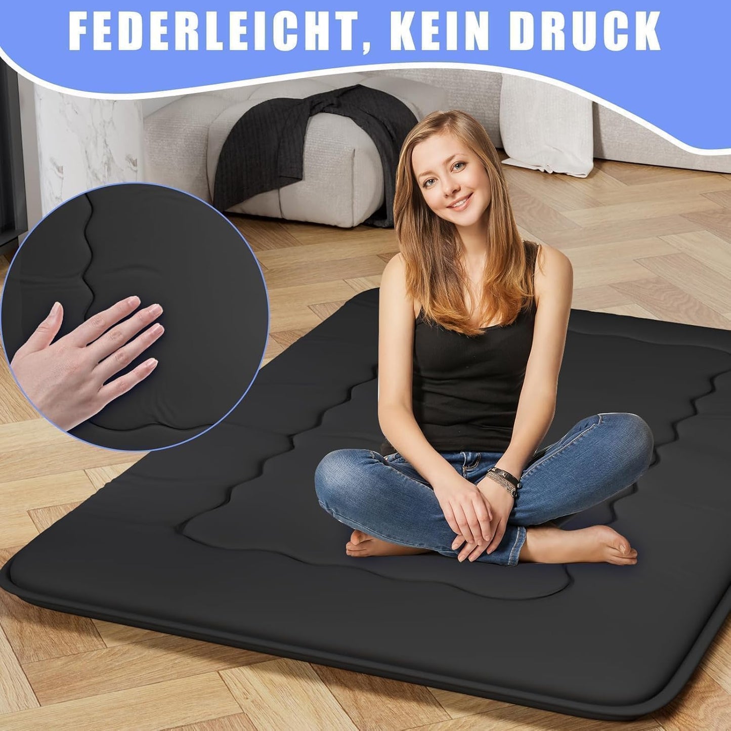 Kiseely Japanese Futon Mattress, Foldable Tatami Mat Portable Dormitory Sleeping Pad with Bag & Strap, Floor Thicken Sleeping Roll up Camping Mattress (Black WS1, 39"X80")
