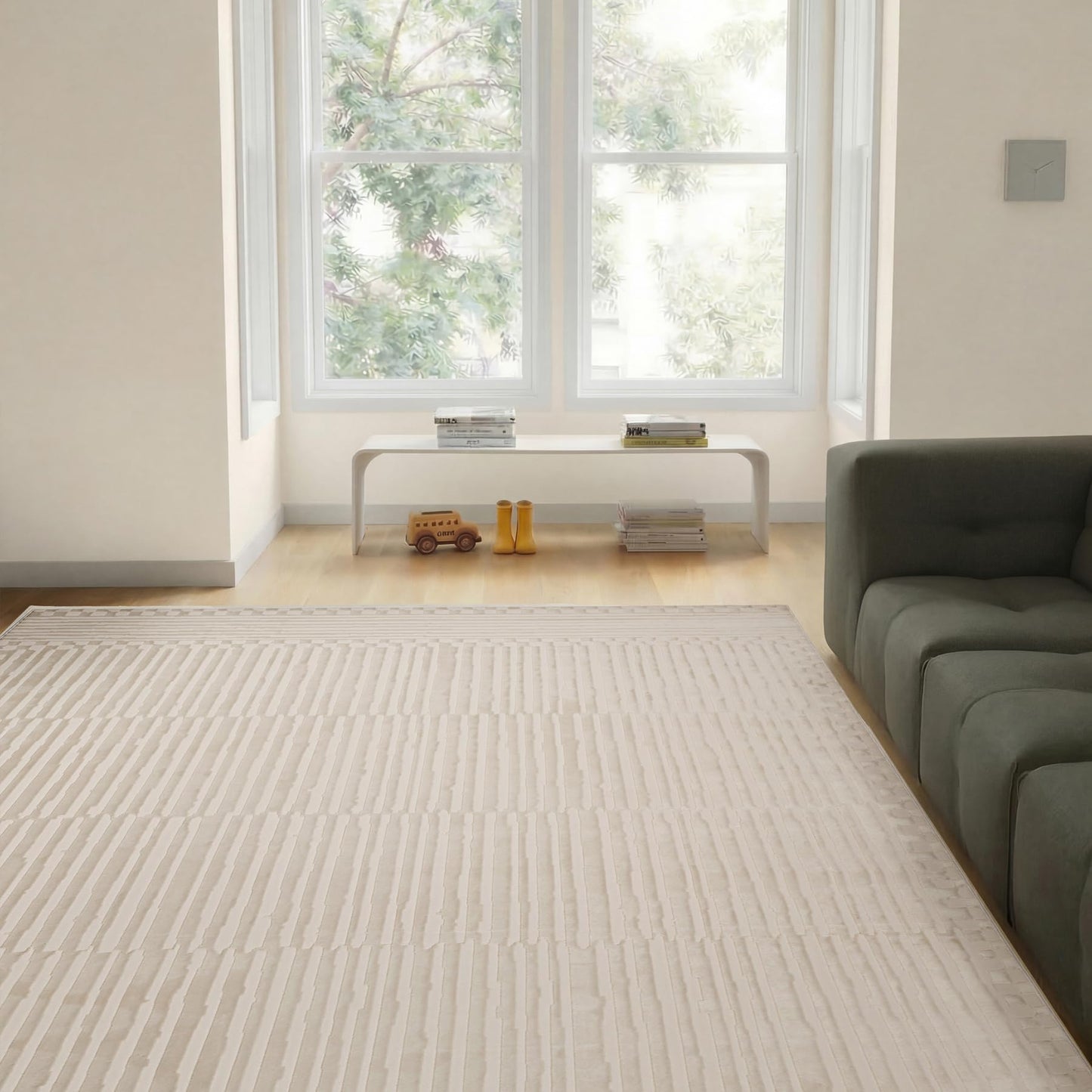 Revival Rugs Soloba 7'x9' Area Rugs for Living Room Bedroom Dining Room - Washable, 100% Recycled, Oeko-TEX Certified, Modern, Medium Pile, Beige, Cream