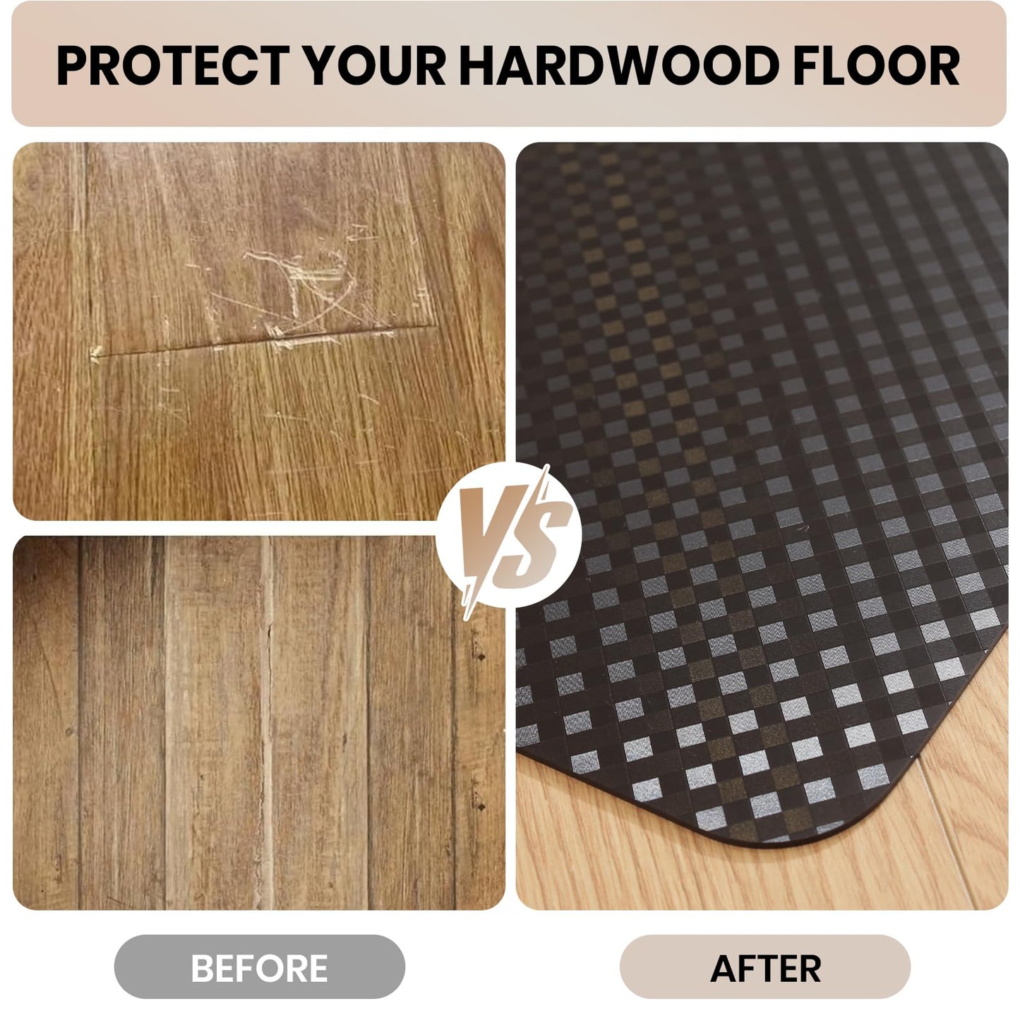 Gaming Chair Mat for Hardwood Floor, 36 x 60 Inch Computer Desk Chair Mat, Black Plastic Floor Protectors for Chairs, Heavy Duty Wood Tile Floor Mats for Home & Office