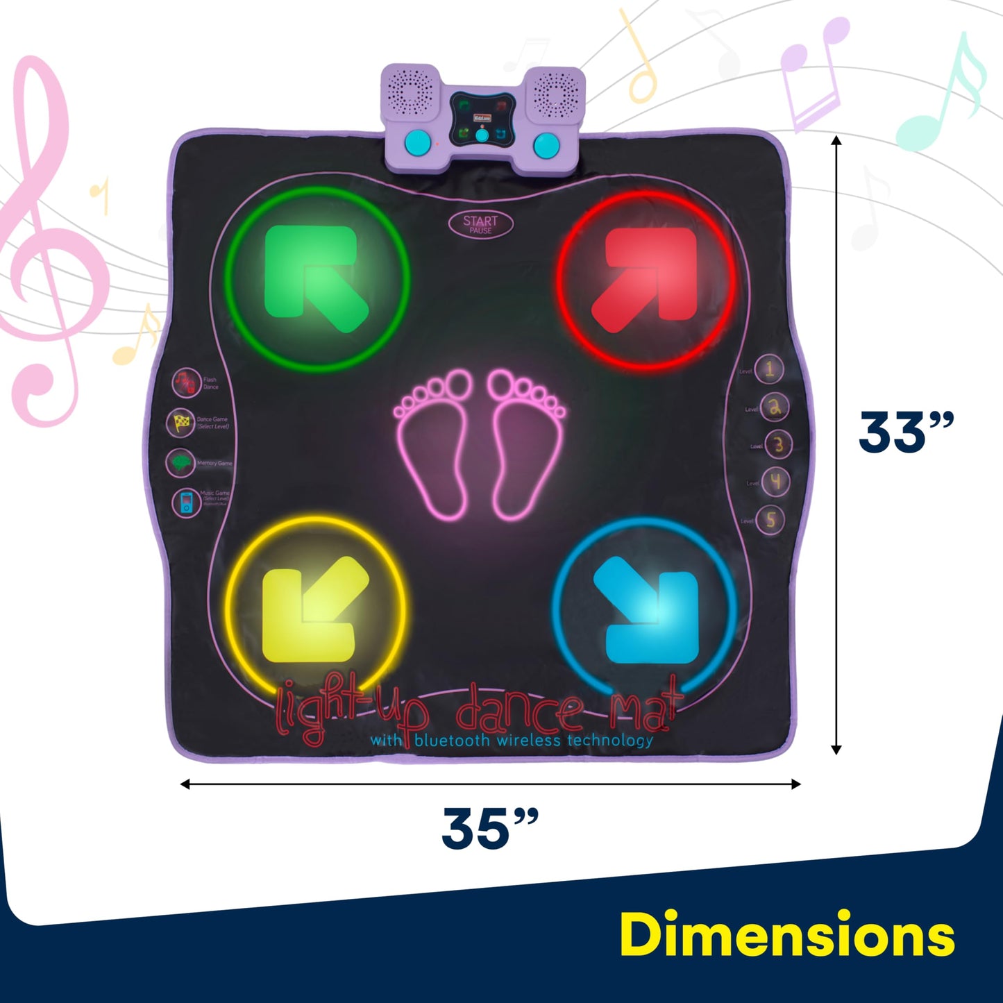 Kidzlane Electronic Dance Mat for Kids 8-12, Wireless Kids' Dance Pad with Bluetooth/AUX, Built-in Music, 5 Challenge Levels, 4 Modes - Interactive Toys for Children, Ages 6 and Up