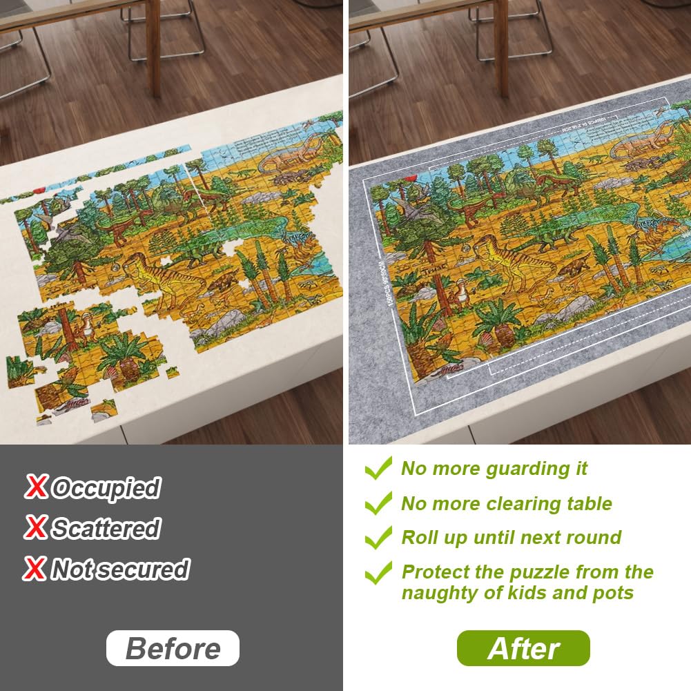 Ainiv Jigsaw Puzzle Mat Roll Up 1500 Pieces, 46" x 26" Portable Felt Puzzles Board with Travel Storage Bag, Jigsaw Saver Pad Keeper for Adults Teens, Gray