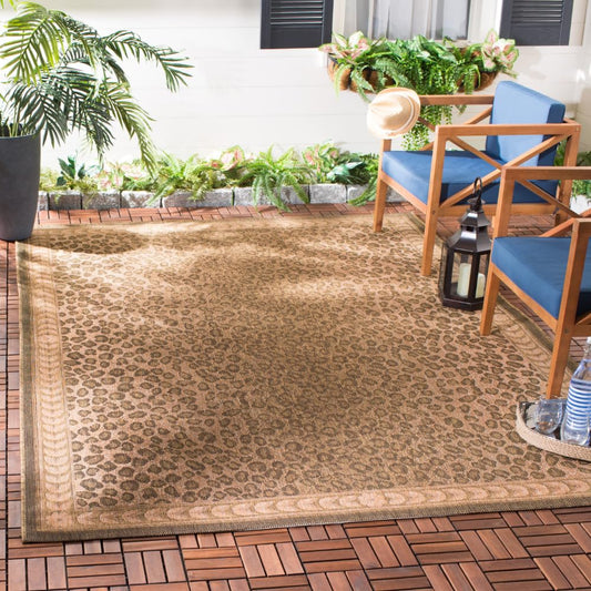 SAFAVIEH Washable Rug Outdoor Courtyard Collection - 5'3" x 7'7", Natural & Gold, Non-Shedding & Easy Cleaning, Ideal for Patio, Backyard, Mudroom (CY6100-39)