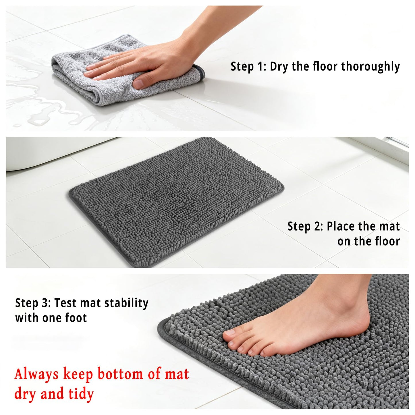 PureSwan Navy Blue Bathroom Rugs – Absorbent and Washable Bath Mat, Non-Slip, Thick Soft Chenille Bath Rugs for Bathroom Floor, Shower, Sink - 17" x 24"