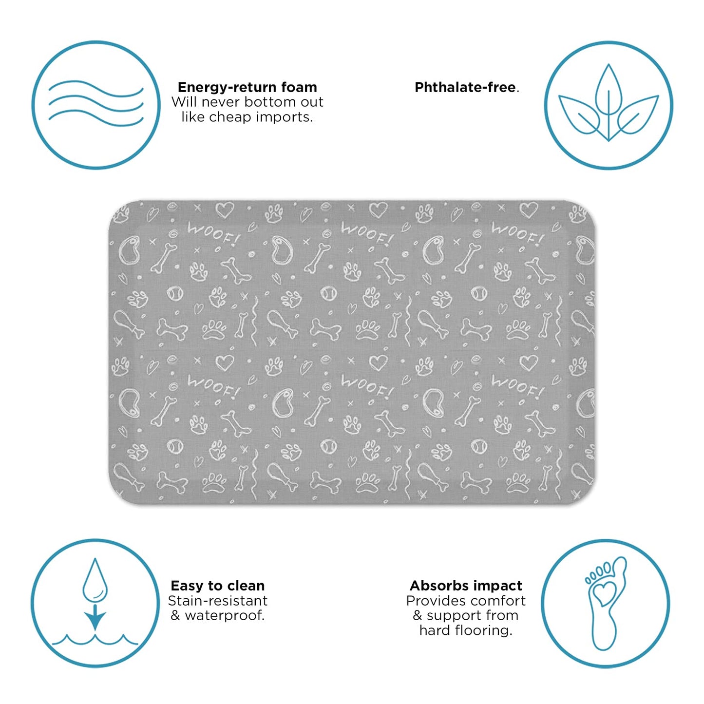 GelPro Designer Anti-Fatigue Comfort Floor Mat, 20 x 32, Puppy Play Grey Bone, 106-P-2032-P2GB