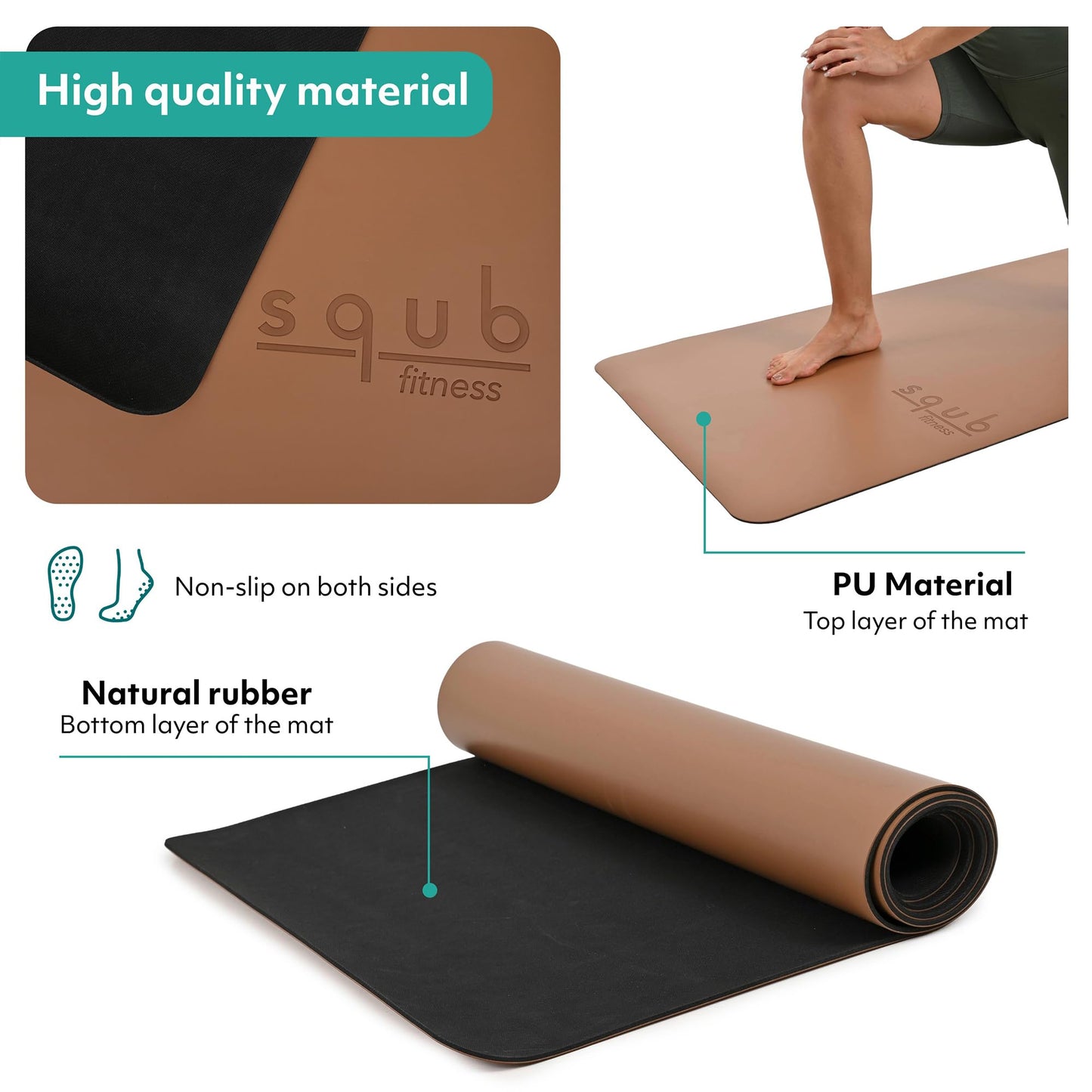 Premium PU & Natural Rubber, Yoga Mat Thick 5mm – Non Slip Exercise Mat Workout Surface, Extra Large 72'' x 27'' Wide Design, Pilates Fitness Training – Includes Strap & Carry Bag