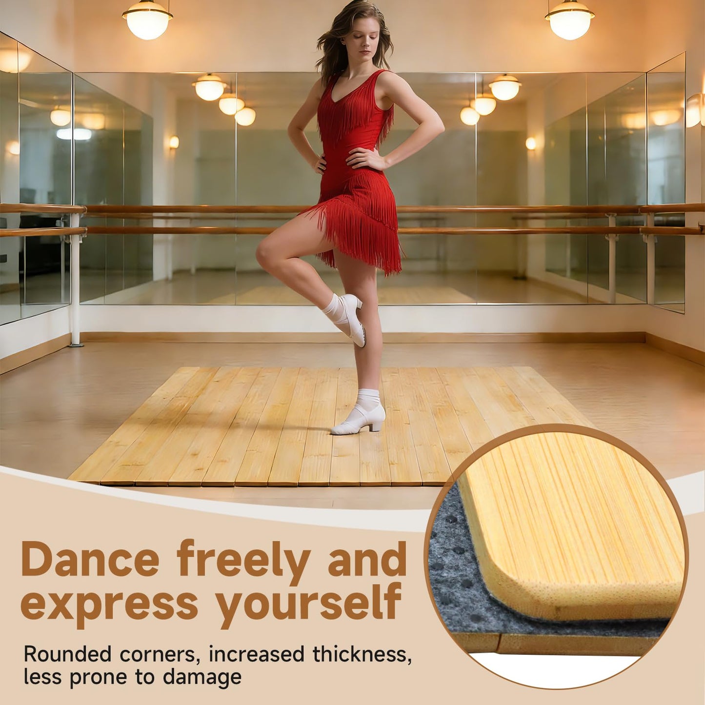 LZALMMS Tap Dance Floor for Any Surface, 48"x38.5" Bamboo Portable Non-Slip Practice Surface with Storage Bag, Noise Reduction for Home & Studio Use