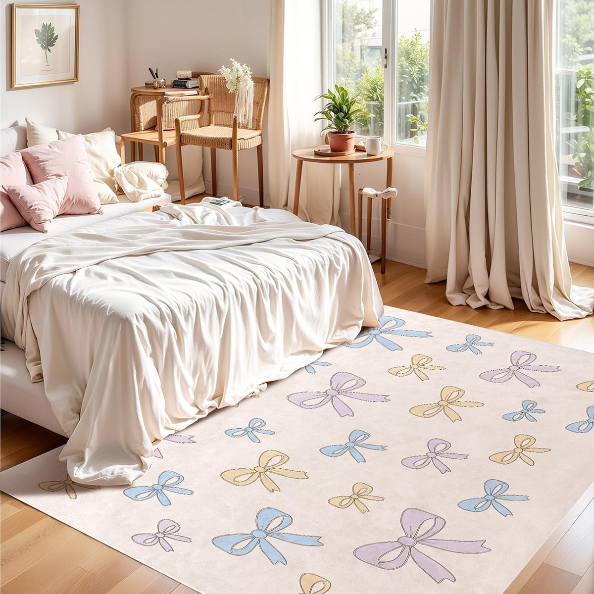 Bildenly 3x5 Area Rug with Bow-Knot Pattern, Washable Rug for Girls Bedroom, Non-Slip Small Living Room Carpets, Baby Bedside Indoor Rug, Stylish Decor for Girl Couples Pet