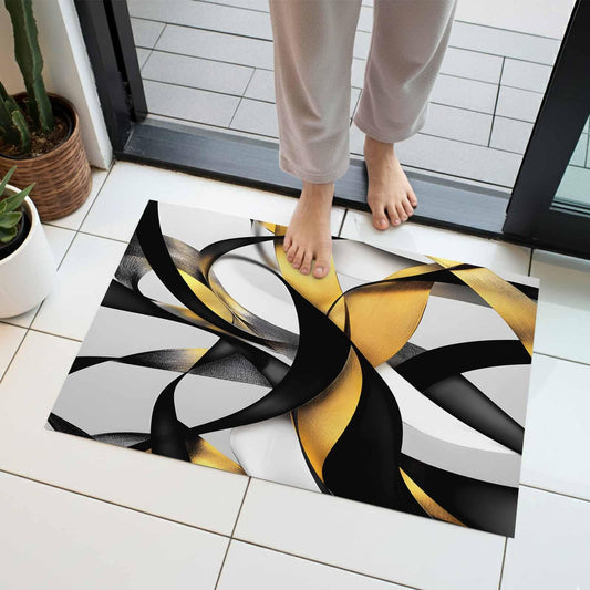 Door Mat, Modern Geometric Stripe Texture Front Door Mat Welcome Mats, Low-Profile Doormat for Bedroom Living Room, Abstract Gold Black White Line Absorbent Non-Slip Entryway Rug Floor Mats 16x24in