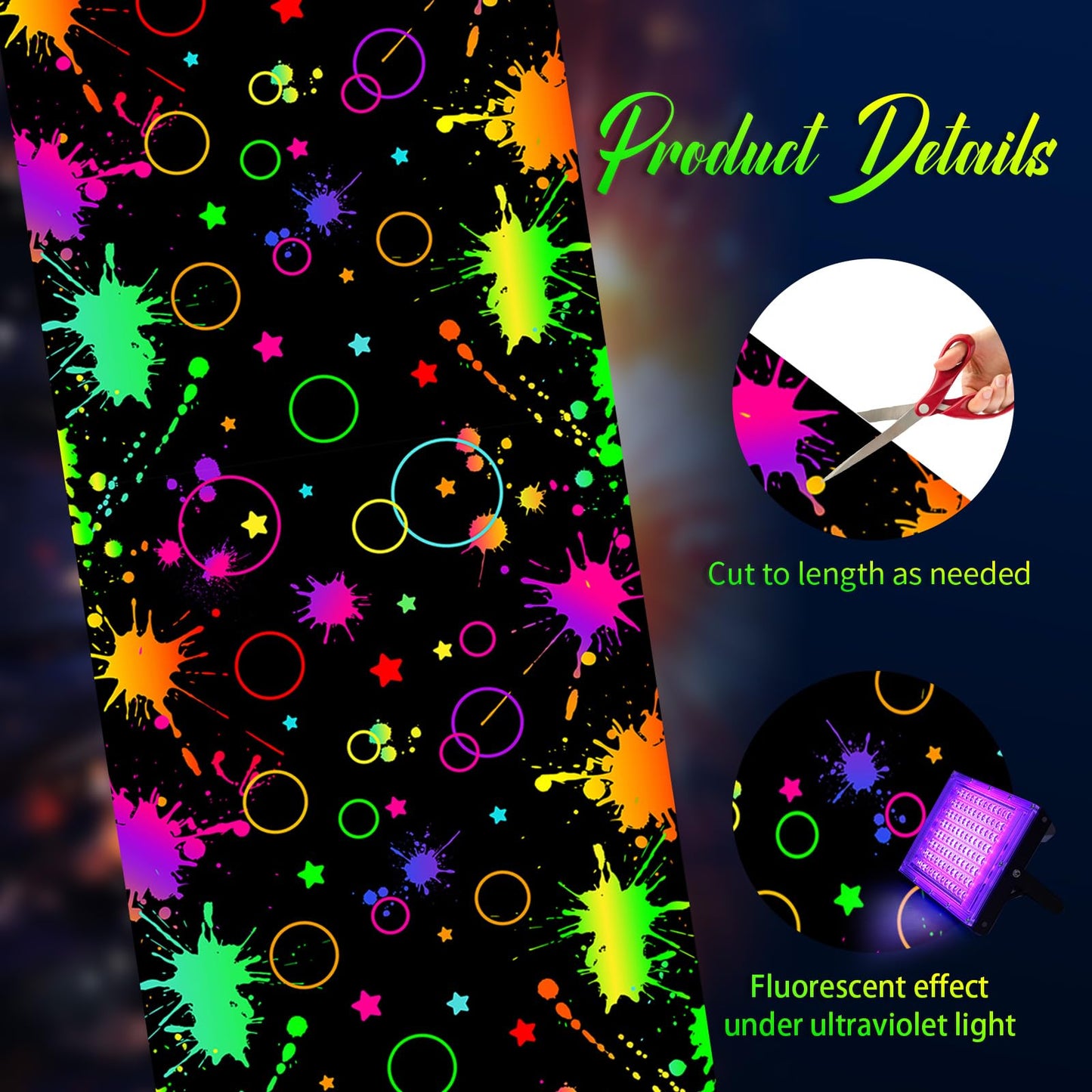 Haull 236 x 39 Inch Neon Light up Dance Floor Glow in The Dark Floor Runner Neon Party Decorations UV Blacklight Reactive Fluorescent Wall Props for Glow Disco Party Favors(Mixed)