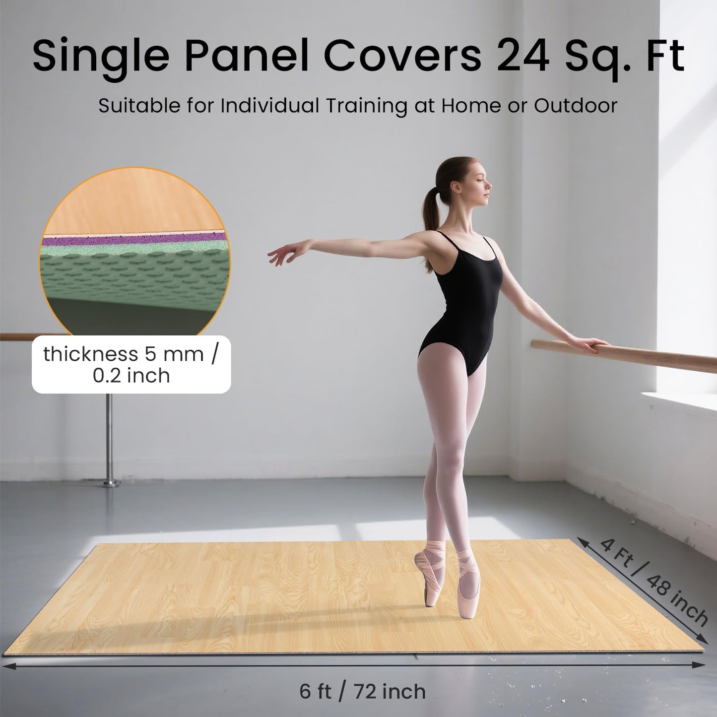 5mm Extra-Thick Marley Dance Floor, Dance Floor Mat, Non-Slip Shock-Absorbing Portable Marley Floors, Ballet Jazz Pop Practice Floor for Home Studio School