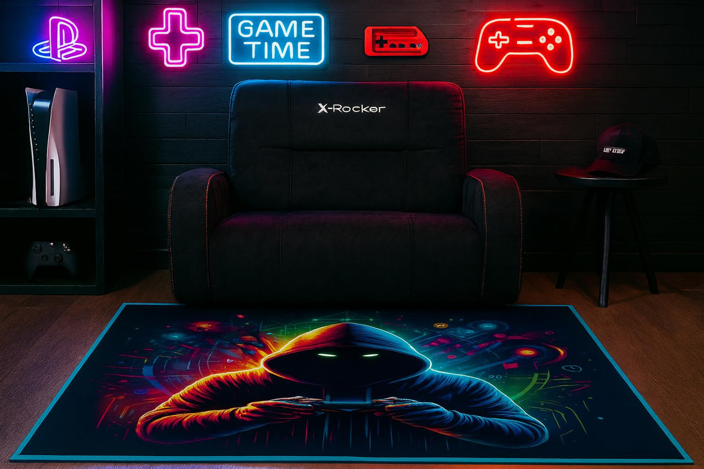 DEALZOOM Gaming Rug RGB LED Light (3x5 Gamer) - Bedroom Gamer Rug Floor Mat Gaming Decor - Kids Room Rug Anti Slip Mat for Chair – Play Game Room Décor for Teen, Boys, Kids