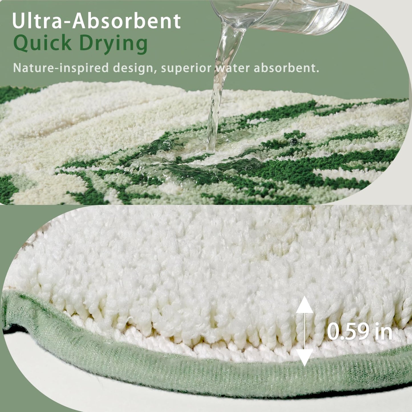 VivaNest Luxury Sage Green Leaf Bathroom Mat Monstera, 32.3"x36.6" Extra Soft, Absorbent Washable Tufted Bath Rug, Non-Slip TPR Backing, Plush Shaggy Bath Carpet for Floor, Bathtub