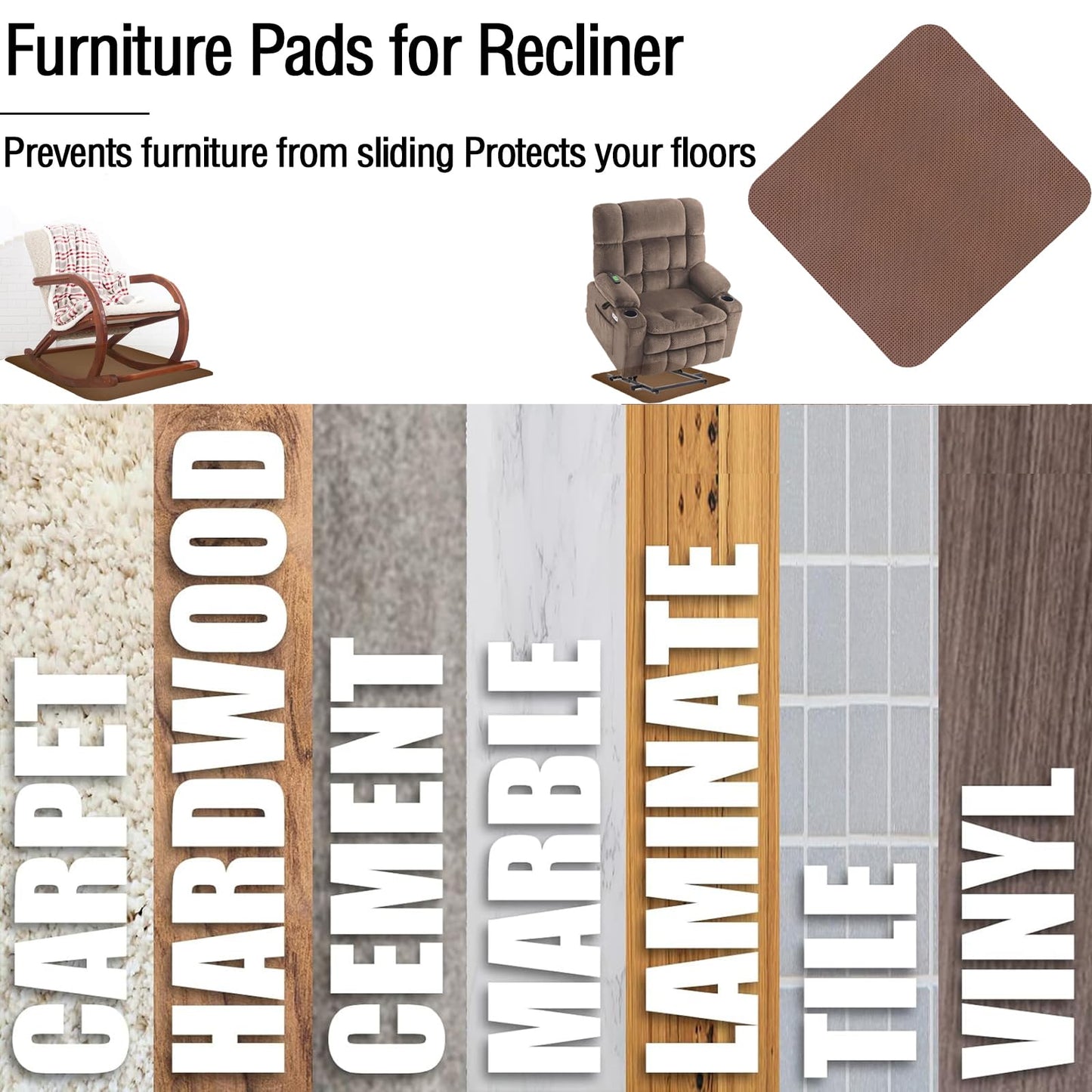 Recliner Pads for Hardwood Floors,Non Slip Recliner Grippers,Under Recliner Floor Protectors,Furniture Pads to Prevent Sliding,Non Slip Furniture Rail Pad for Recliners,Swivel Chairs,Coffee