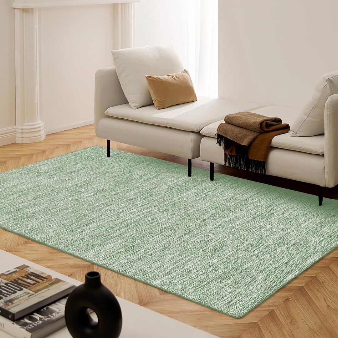 CottonCove Hand Woven Area Rug 4x6 Feet - Rustic Farmhouse Bohemian Accent Rug for Living Room Bedroom Kitchen Entryway Floor Mats - Ideal for High Traffic Areas 100% Cotton Rag Rug Green