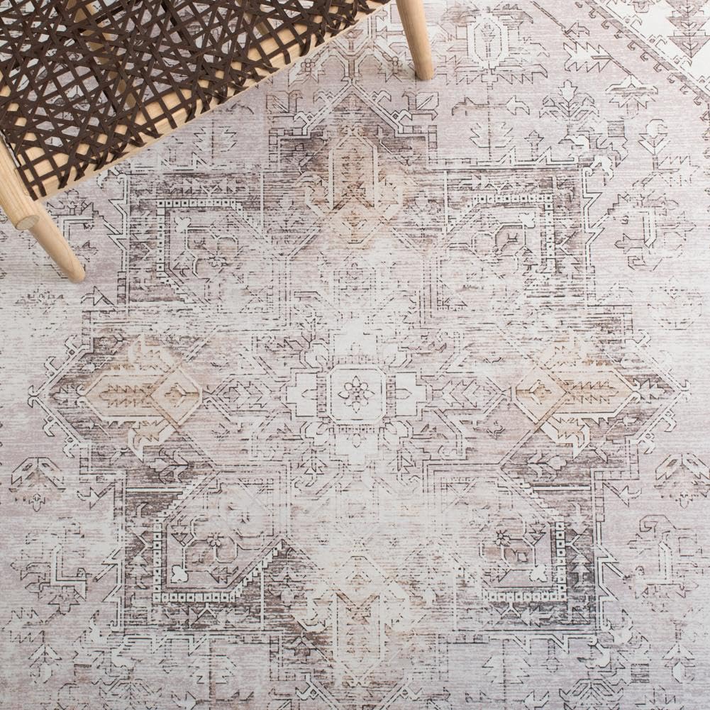 SAFAVIEH Washable Rug Tucson Collection - 2'6" x 4', Beige & Grey, Slip Resistant & Easy to Clean, Ideal for Living Room, Bedroom, Dining Space (TSN102B)