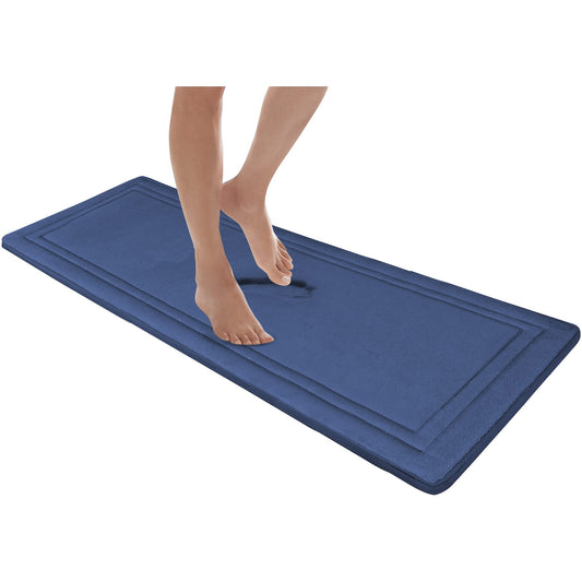 MICRODRY Quick Drying Memory Foam Framed Bath Mat with GripTex Skid-Resistant Base, Runner - 24x58, Blue