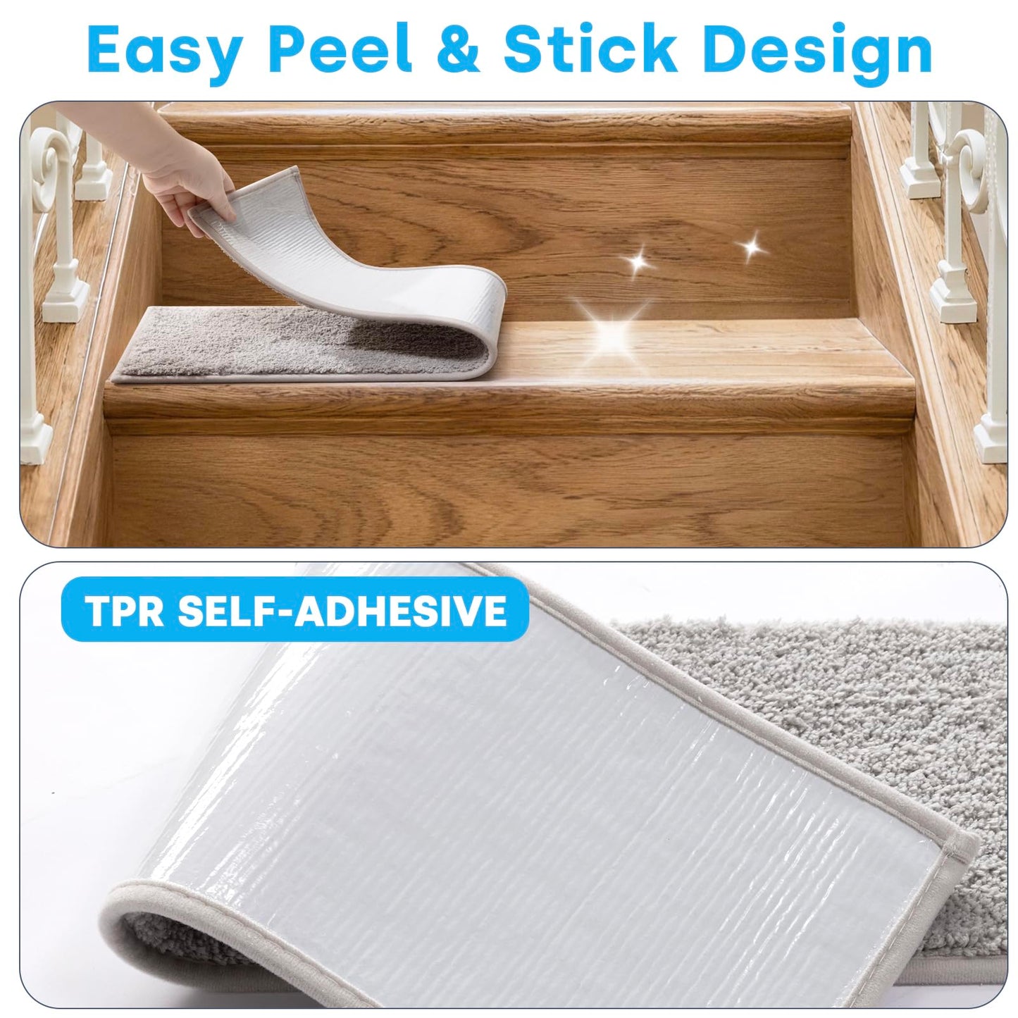 SHIEN Non-Slip Stair Treads for Wooden Steps, 8x30 Inch Extra Thick Stair Mats (13mm), Precisely Sewn Edges & No Trimming Needed, Heavy-Duty Polyester Indoor Carpet Pads (Grey, 12pc)