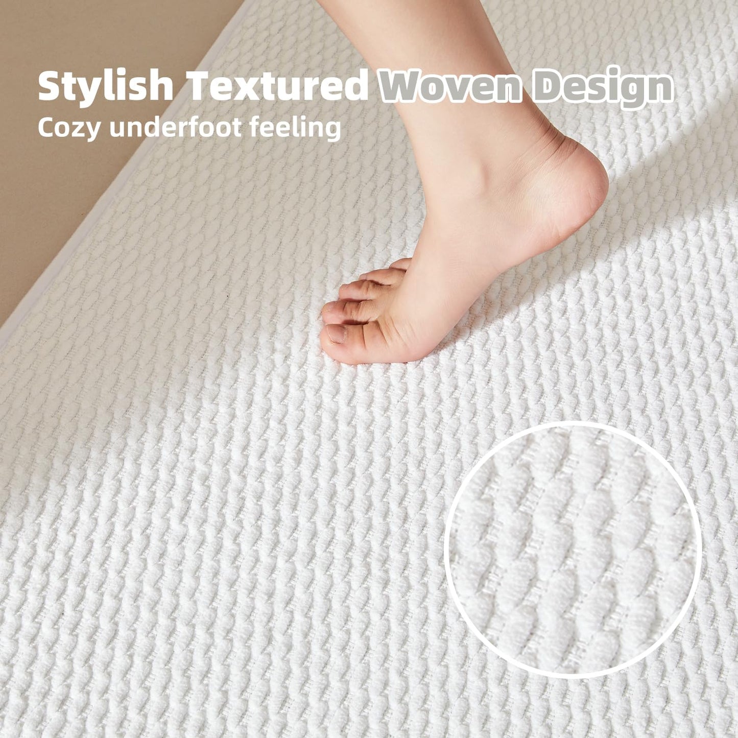 TYUU Toilet Rug, Thin Toilet Rugs U Shaped Washable Non Slip Absorbent Quick Dry Low Pile Toilet Mat, White 20"x24" U Shape