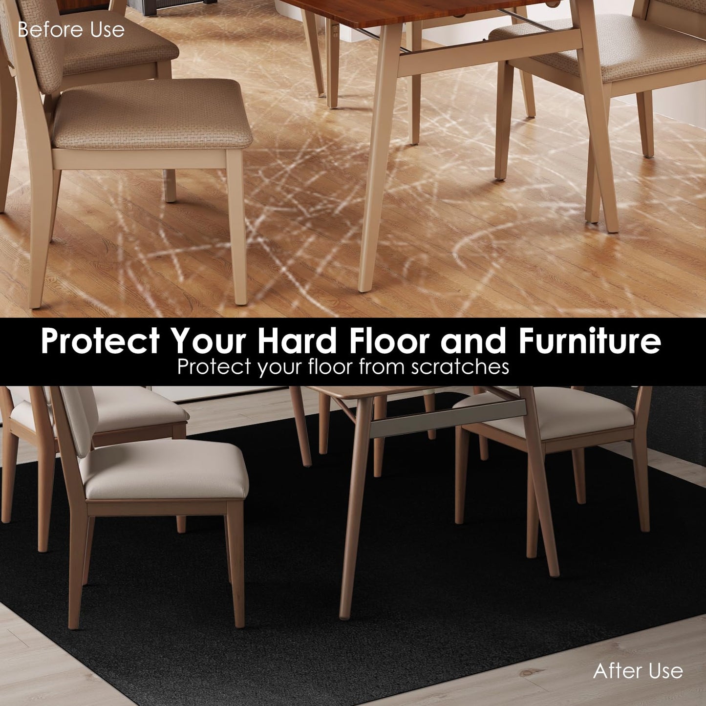 Vicwe Area Mat for Hard Floor, 3'×5'Area Rug for Home, PVC Non-Slip Floor Protector for Dining Room, Large Anti-Scratch Floor Mats for Laundry Room, Kitchen, Bedroom (Black)