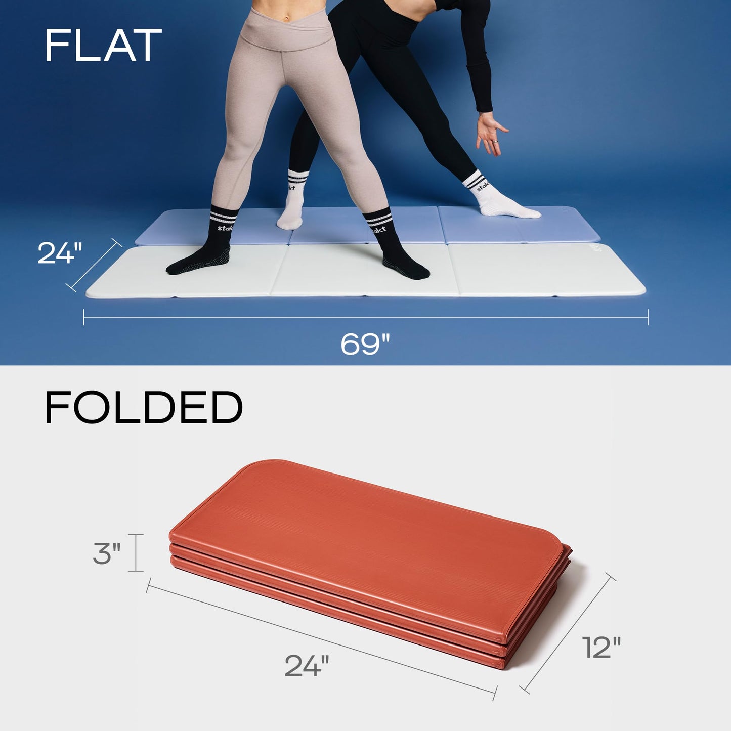 Stakt The Original Foldable Yoga Mat, Premium Foldable Exercise & Workout Mat with Non-Slip Surface, Lightweight Portable for Studio or Home Use, As Seen on Shark Tank - Terracotta