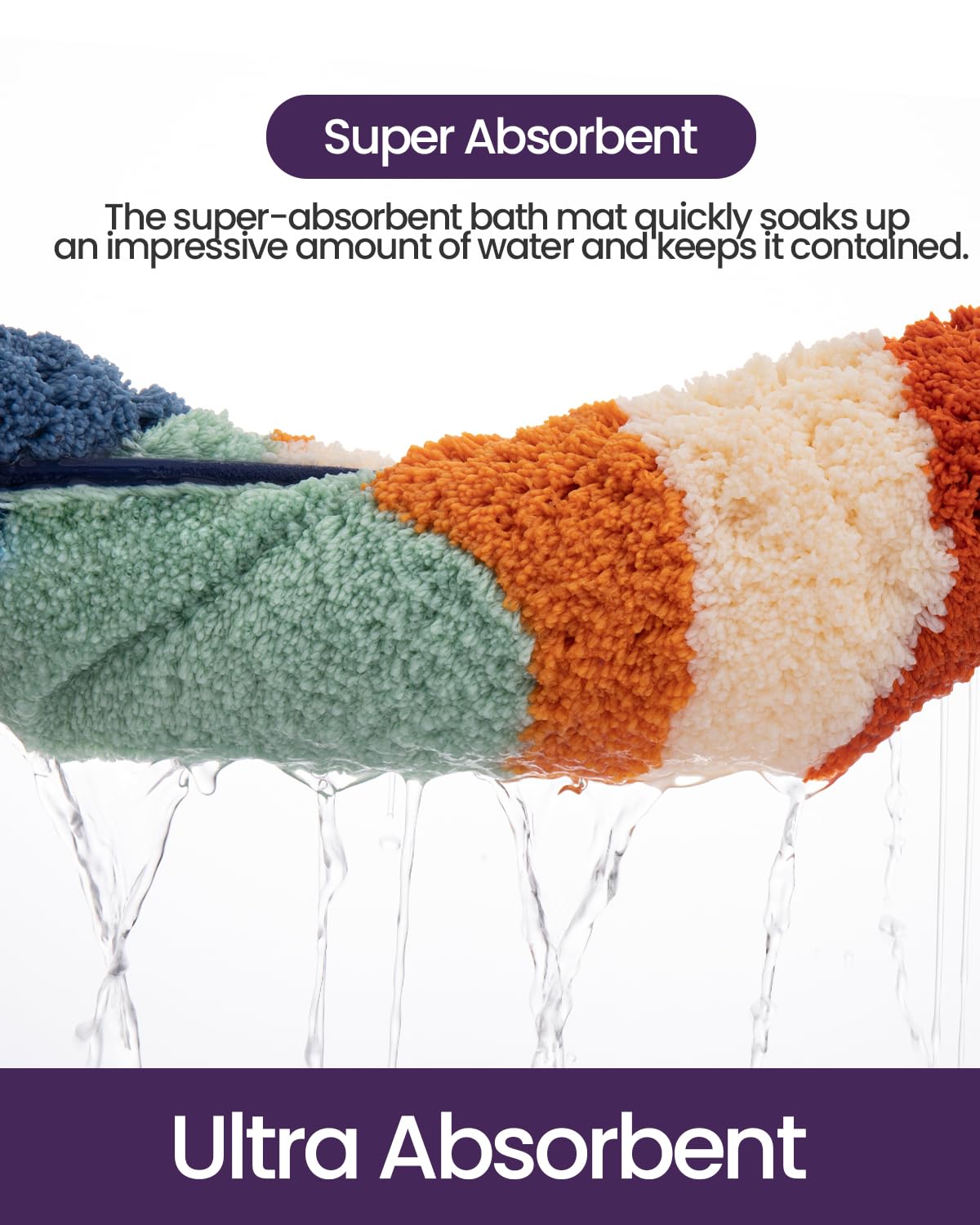 DEXI Bathroom Rug Washable, 24x36 Non Slip Bath Mat Absorbent, Soft Plush Microfiber Bathmat Quick Dry for Shower Floor, Colorful