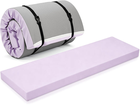 Lyrow 3 Inch 72"x 24" Thick Foldable Yoga Mat with Carry Strap, Non-slip Portable Foam Gym Mat for Yoga, Pilates and Stretching(Taro Purple)