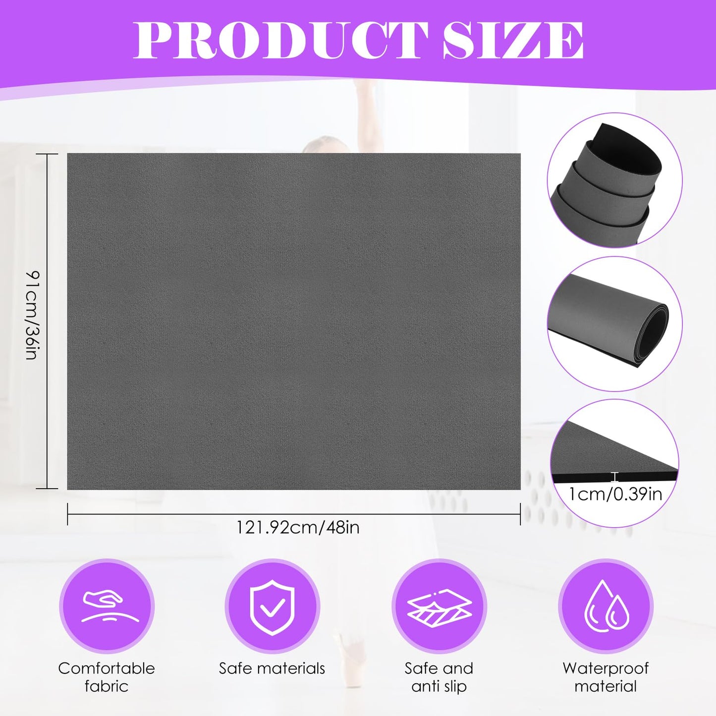 QVEEQ Portable Dance Floor Mat, Reversible Non-Slip Surface for Ballet, Tap, Jazz & Pop Dance, 48x36in with Carry Backpack & Straps – Lightweight & Easy to Store