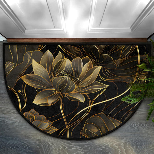 Lotus Golden Half Round Door Mat Semi Moon Rug Fireplace Carpet Area Rugs