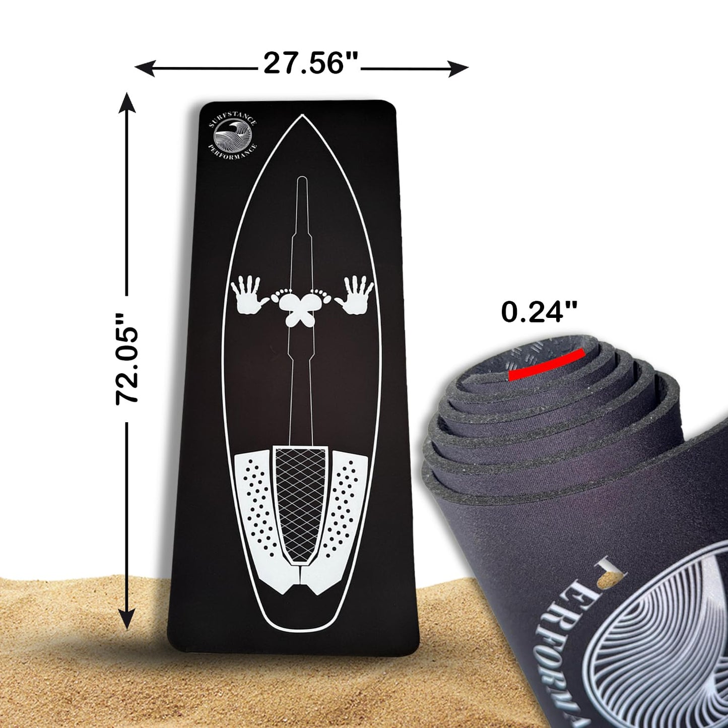 SurfStance Surf Training Mat 72" × 27.5" - Surf Yoga Mat for Pop-Up Practice, Balance & Surfing Workout - Durable Non-Slip Neoprene Rubber Surf Mat Trainer for Home and Surf Fitness