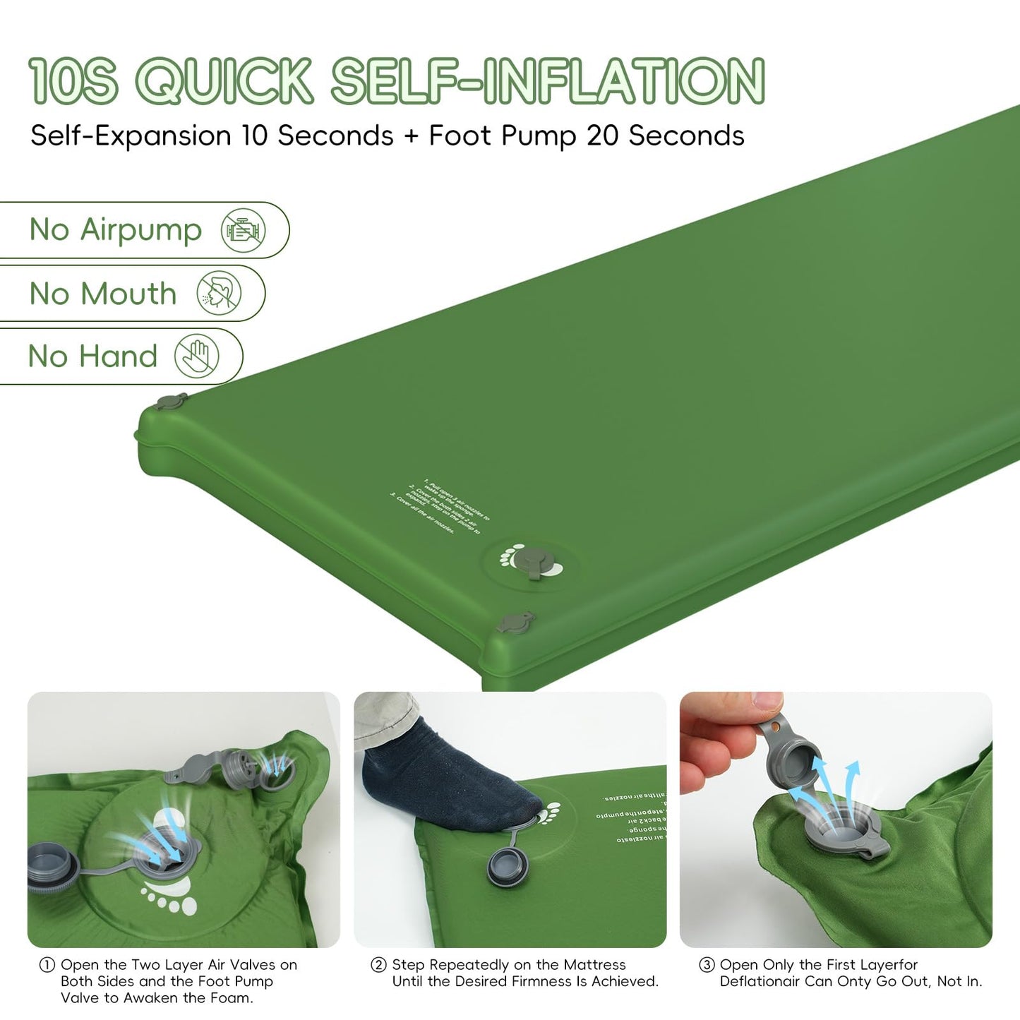 Memory Foam Camping Sleeping Pad, Foldable and Portable Self-Inflating Camping Mattress Pad, 9.5 R-Value Insulated & Quiet Sleeping Mat with Pillow, Compact for Backpacking Hiking Car Traveling Tent