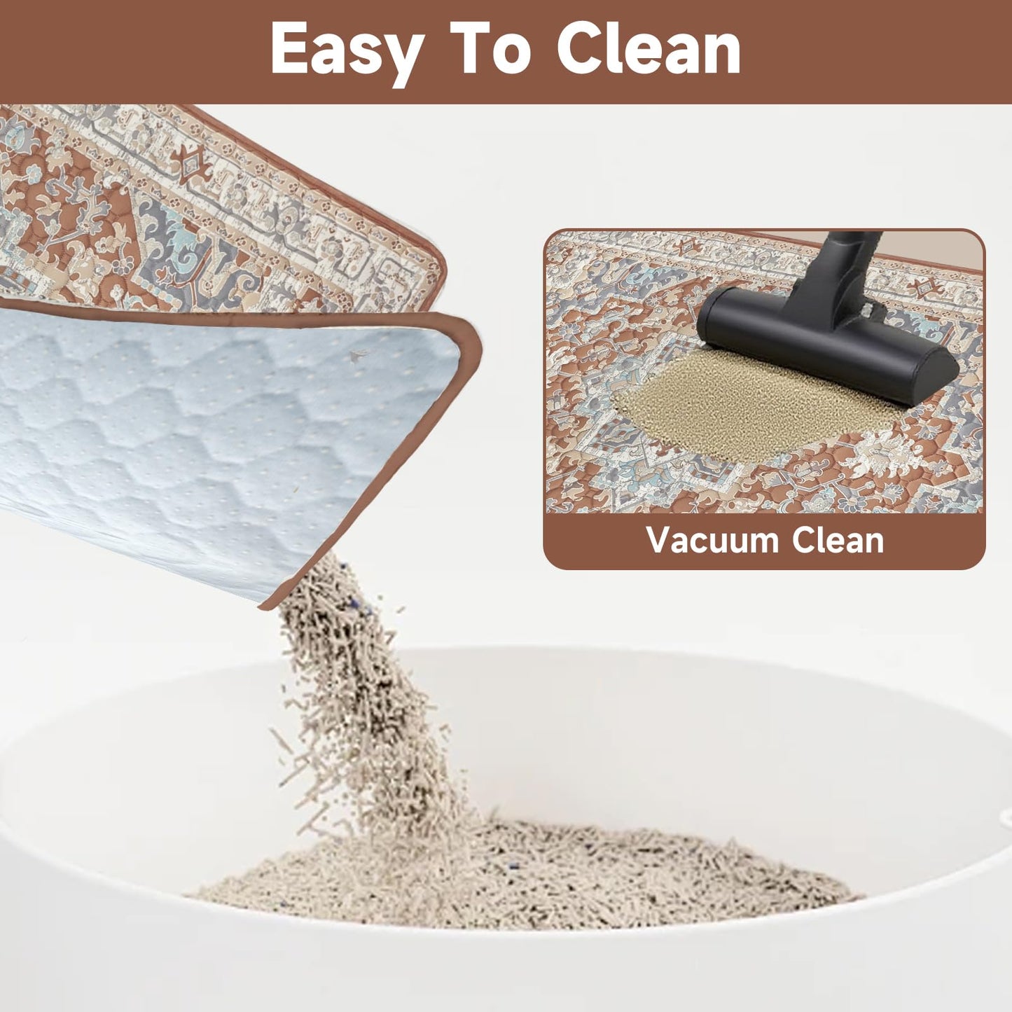 YOSEPATI Cat Litter Mat 2 Pack, Reusable Large 36"x48" Kitty Litter Trapping Mat, Machine Washable Litter Mats for Cats, Waterproof & Non-Slip Compatible with Cat Box (Beige Medallion)