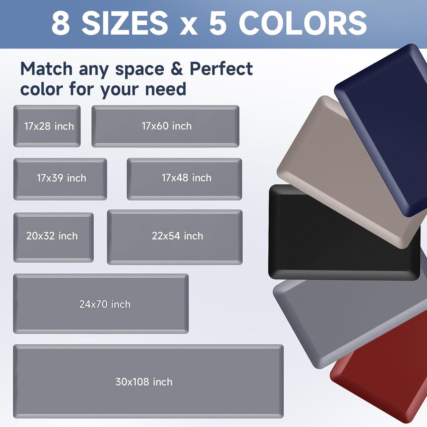 4/5 Inch Thick Kitchen Mat Anti Fatigue Mat Kitchen Rugs Kitchen Decor Non-Slip, Stain & Water Resistant, Kitchen Mats Desk Mat for Kitchen, Office, Workshop, Grey, 17'' x 60''