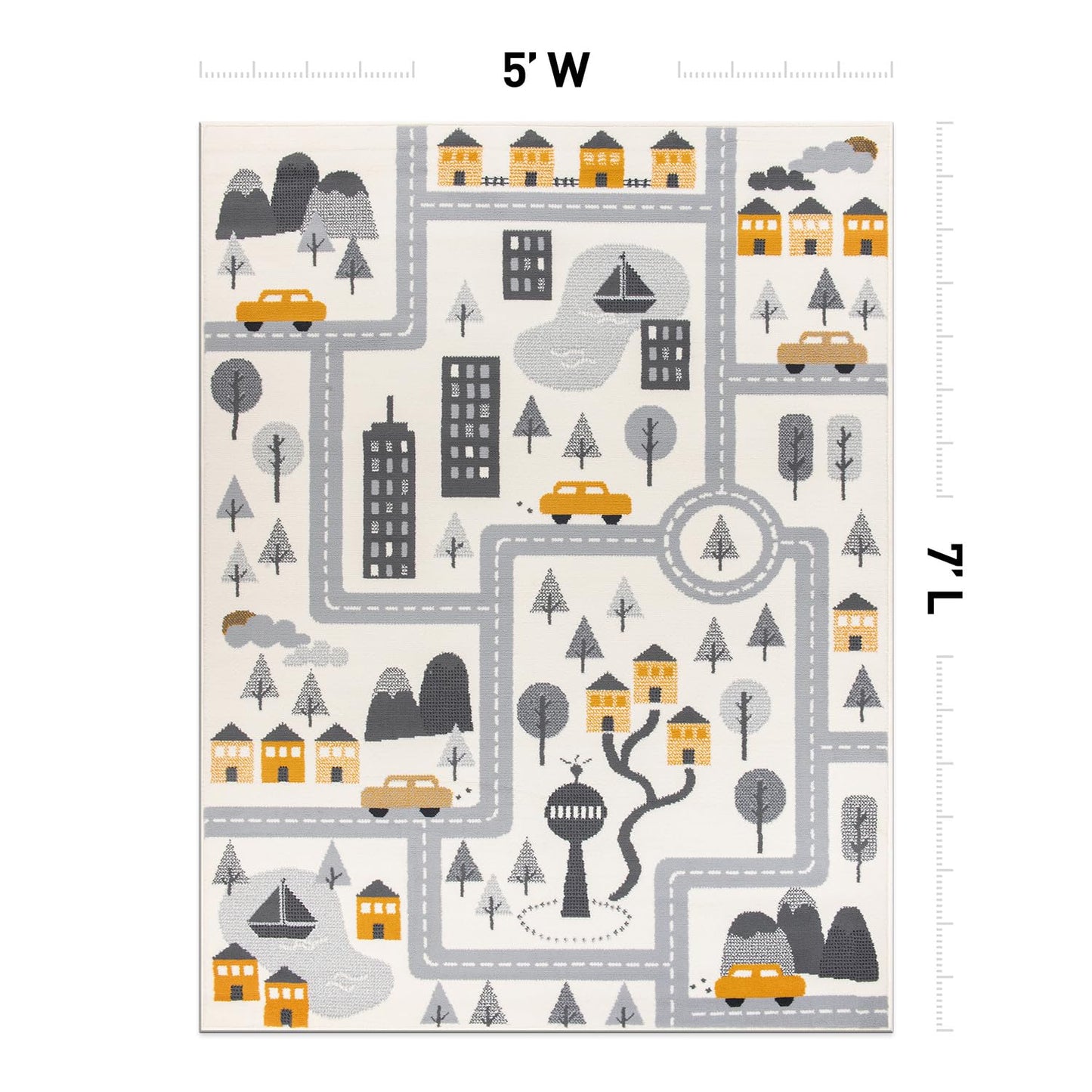 Rugshop Kids Play Road Rug for Playroom,Kidsoom,Nursery Room Interactive Cityscape for Cars and Toys Indoor Soft Area Rug 5' x 7' Cream