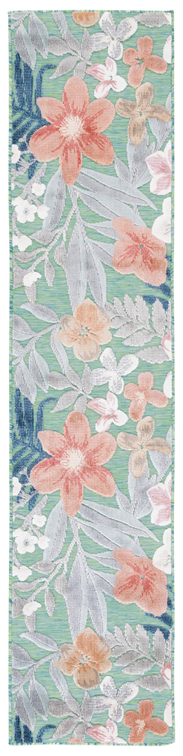 SAFAVIEH Washable Rug Outdoor Cabana Collection - 2' x 6'7", Green & Rust, Non-Shedding & Easy to Clean, Ideal for Patio, Backyard, Mudroom (CBN454Y)
