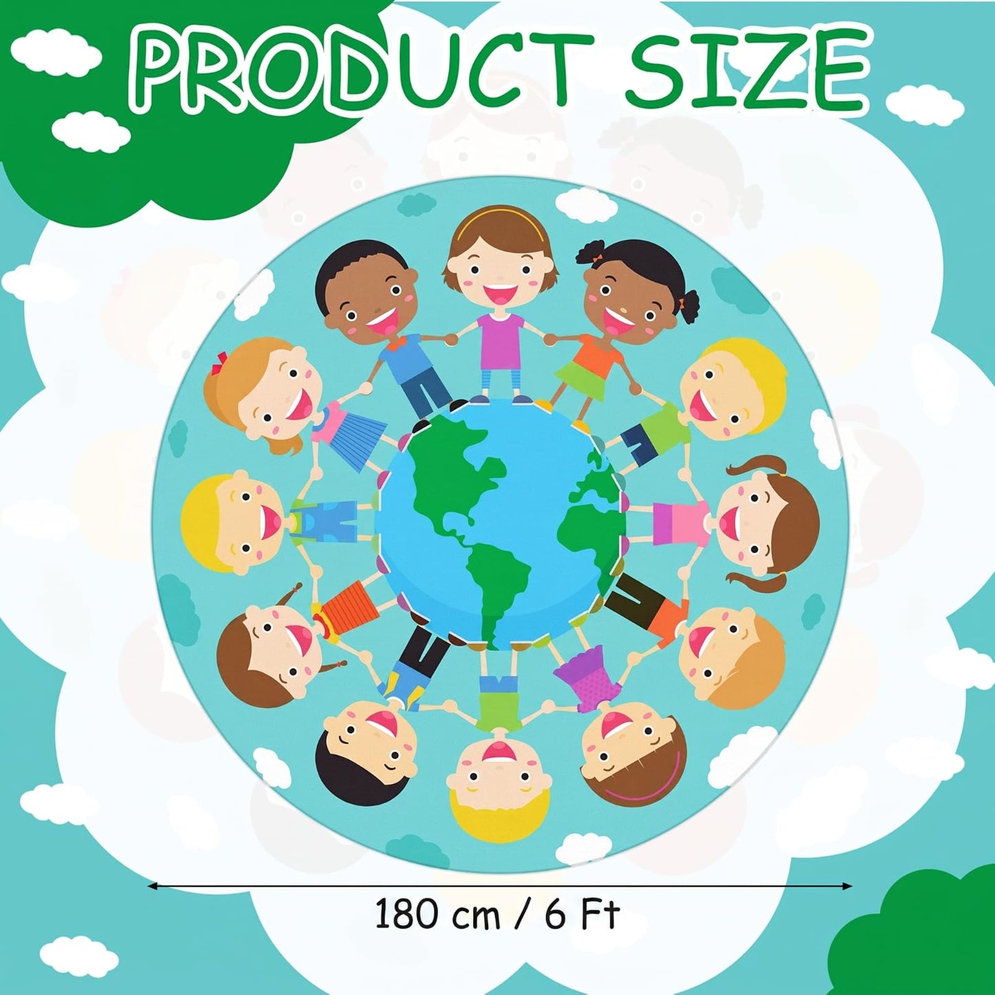 Klyyo Clyro 6 Ft Large Classroom Round Rug Elementary, Classroom Reading Corner Rug Back to School Reading Corner for Preschool Kindergarten Learning Space Playroom Nursery(Children of the World)